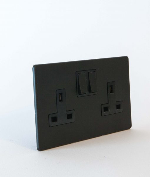 BLACK DOUBLE PLUG SOCKET 2 Gang Black
