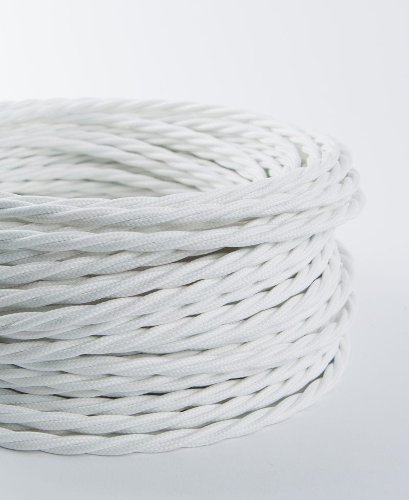white twisted fabric cable for lighting against white background