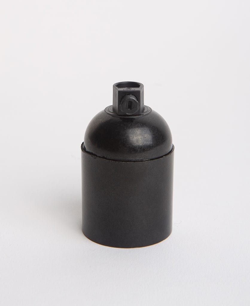 black thermoplastic lamp holder against white background