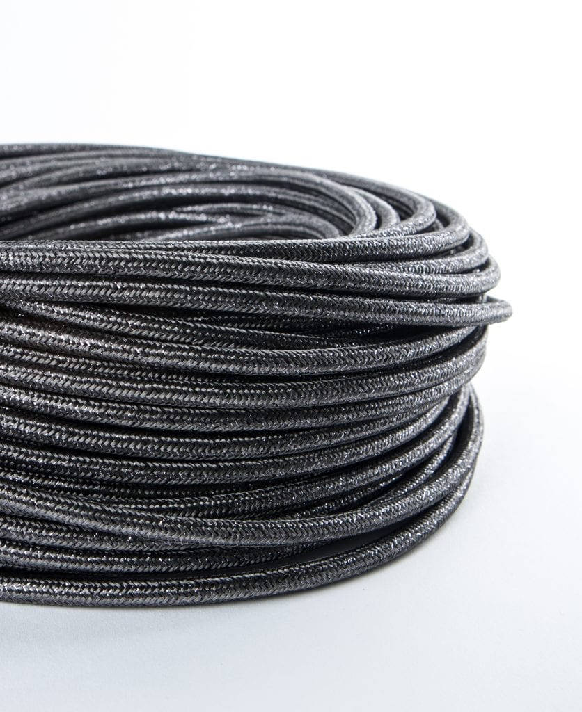 Glamour steel grey fabric cable for lighting against white background