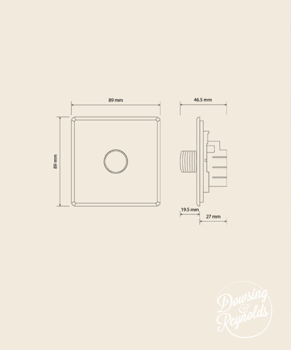 line drawing of a single dimmer switch with dimensions