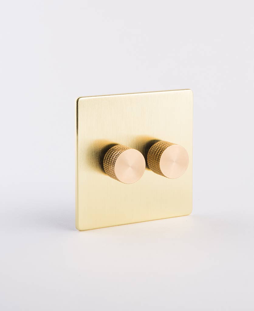 Gold Double Dimmer Switch with White, Black, Silver or Gold Knobs