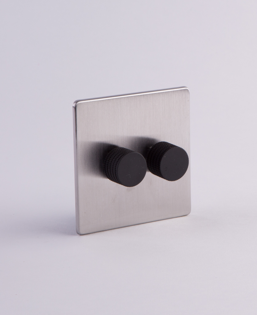 Silver Double Dimmer Switch with Black, White, Gold or Silver Knobs