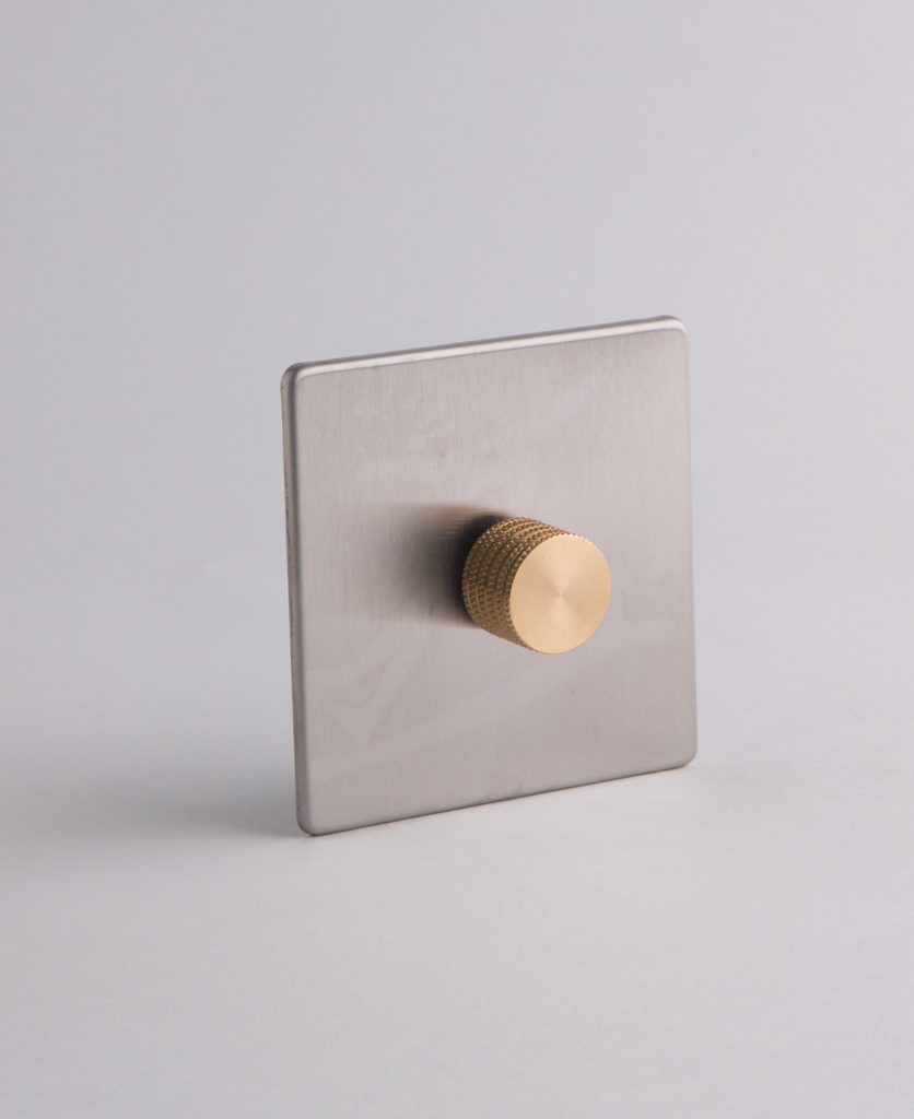 SIlver Single Dimmer Switch with SIlver, Gold, Black or White Dimmer