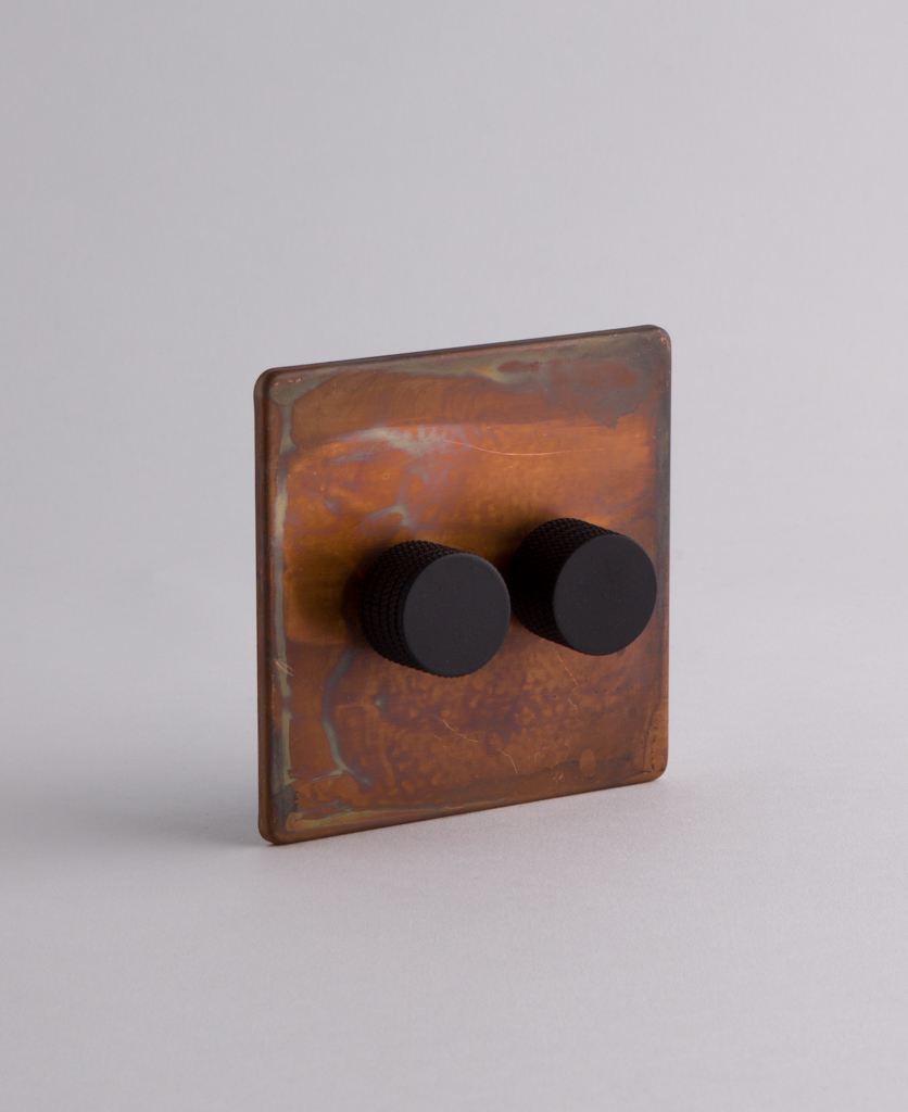 Copper Double Dimmer Switch with Gold, Black, Silver or White Knobs