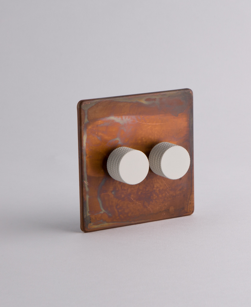 Copper Double Dimmer Switch with Gold, Black, Silver or White Knobs