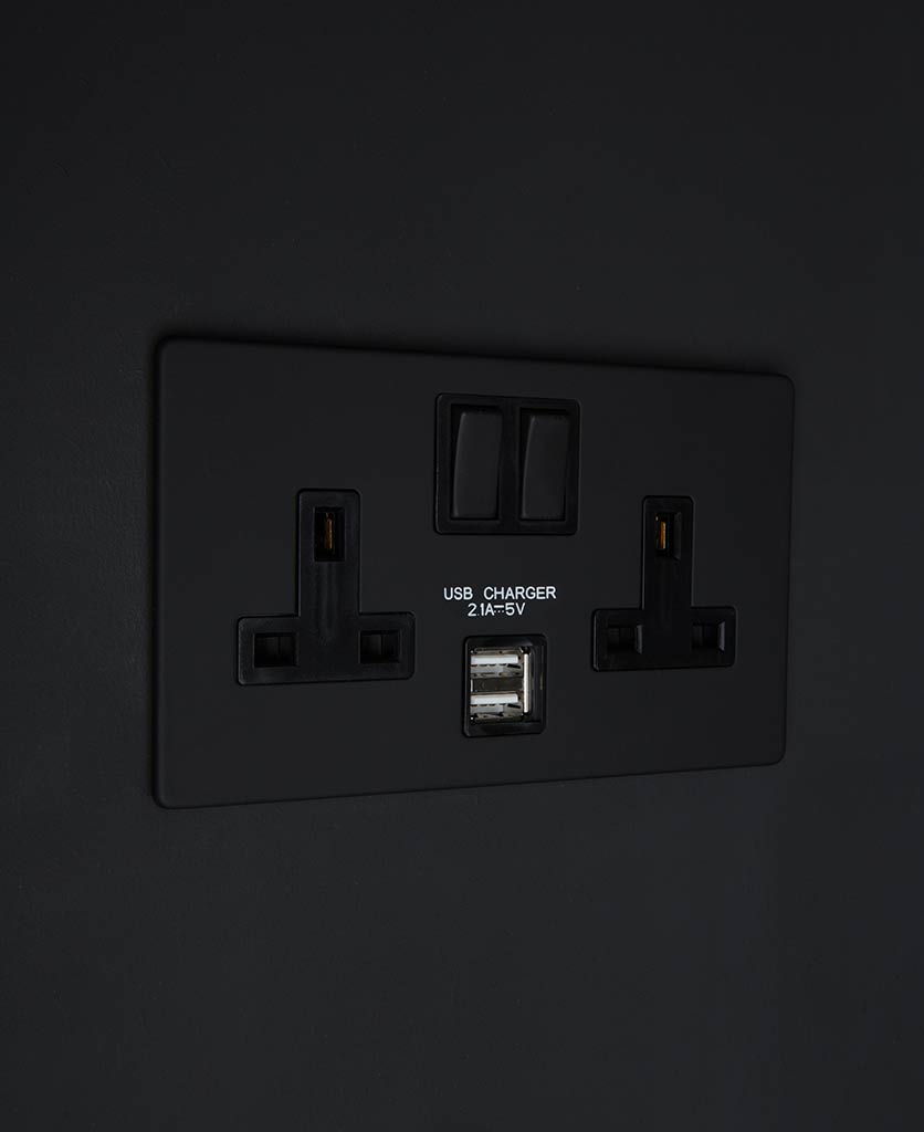 Black Double Socket USB with Black or White Inserts