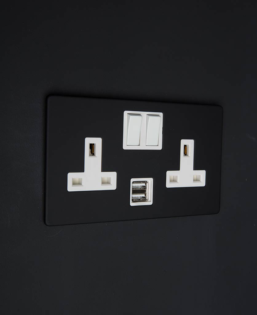 Black Double Socket USB with Black or White Inserts