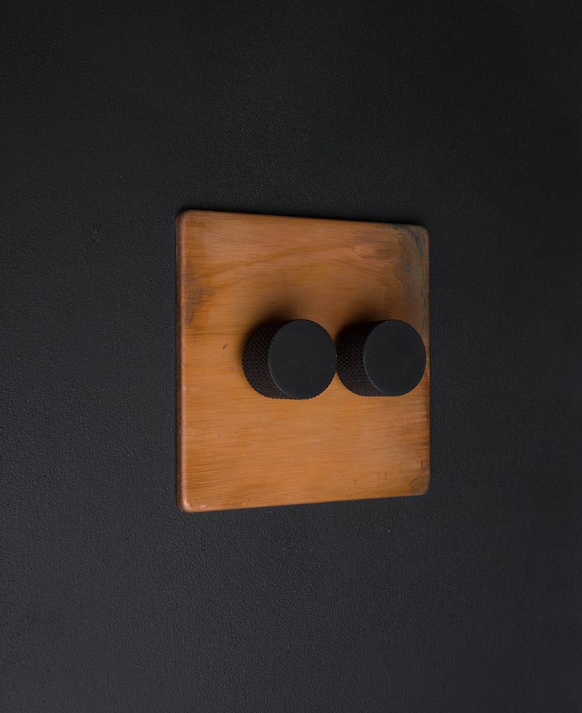 Copper Double Dimmer Switch with Gold, Black, Silver or White Knobs