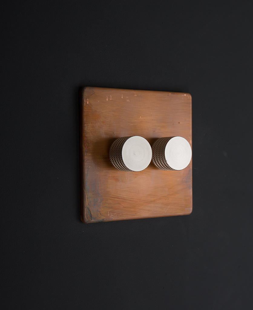 Copper Double Dimmer Switch with Gold, Black, Silver or White Knobs