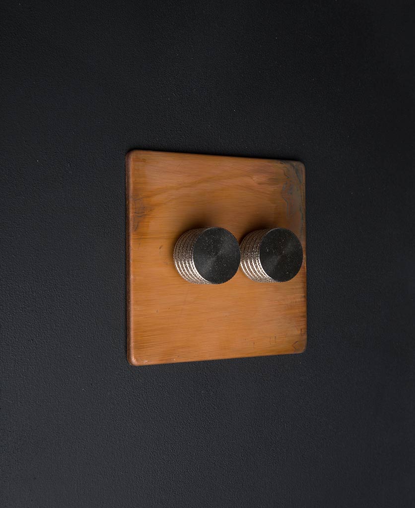 Copper Double Dimmer Switch with Gold, Black, Silver or White Knobs