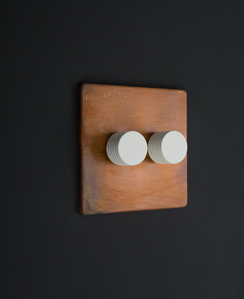 Copper Double Dimmer Switch with Gold, Black, Silver or White Knobs