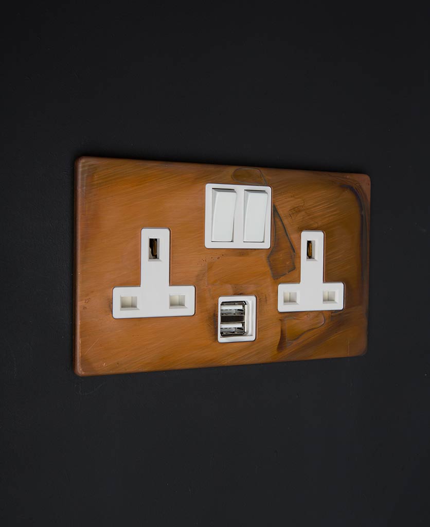 Copper Double Plug Socket USB with Black or White Inserts