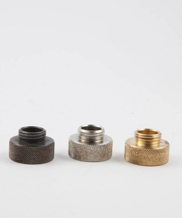 3 bronze silver and gold bulkhead light 20mm adapters on white background