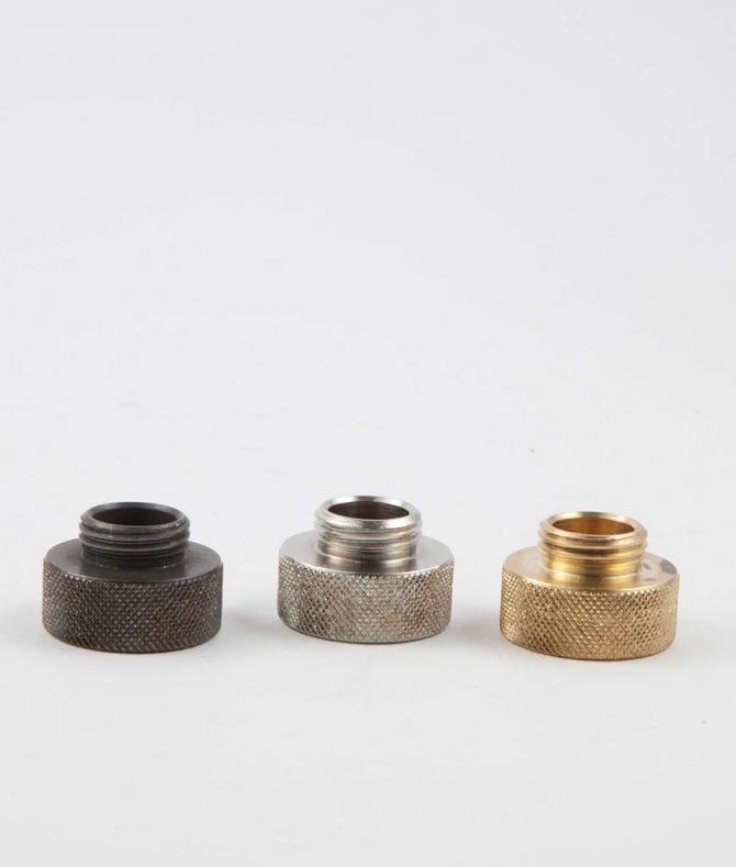 3 bronze silver and gold bulkhead light 20mm adapters on white background