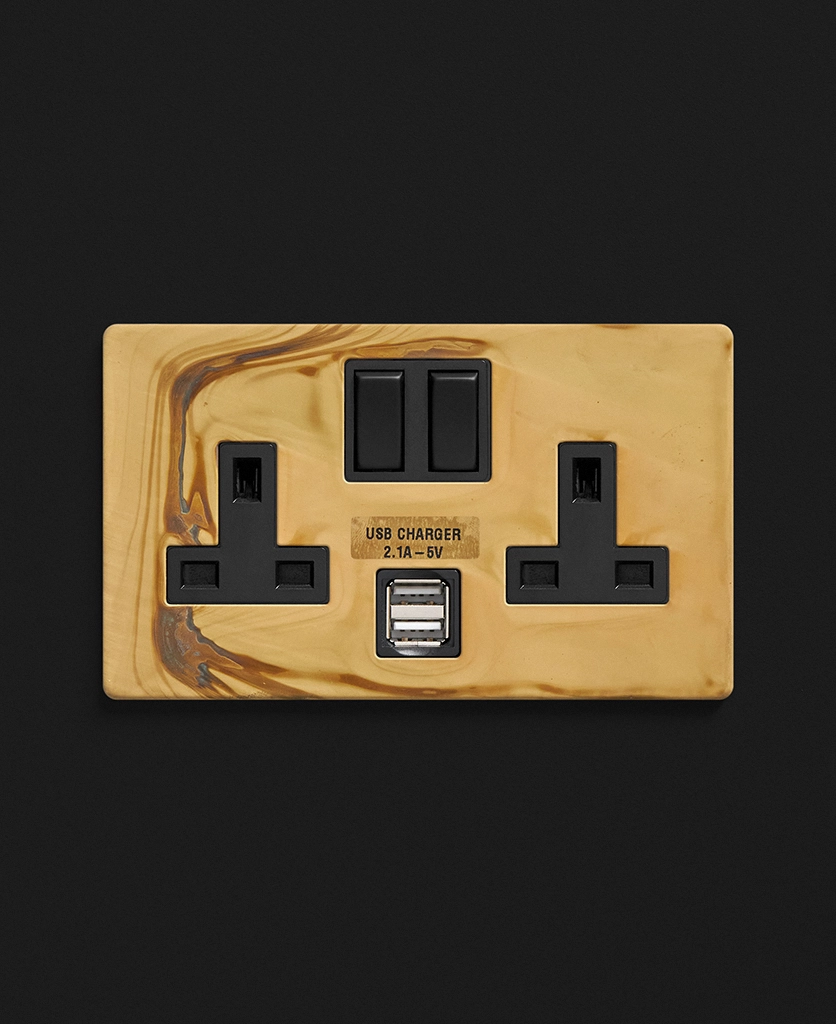 Plug Sockets With USB Smoked Gold Double Socket