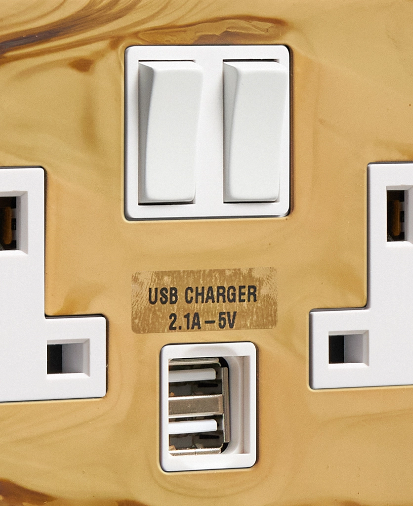 Plug Sockets With USB Smoked Gold Double Socket