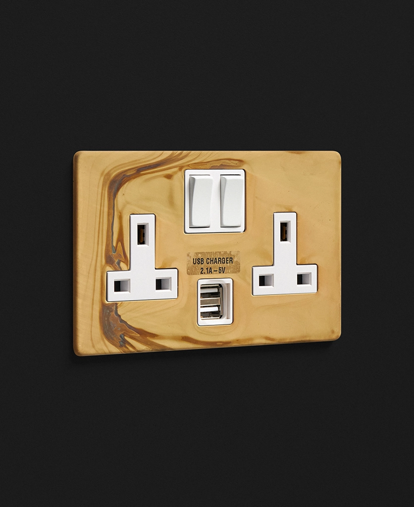 Plug Sockets With USB Smoked Gold Double Socket