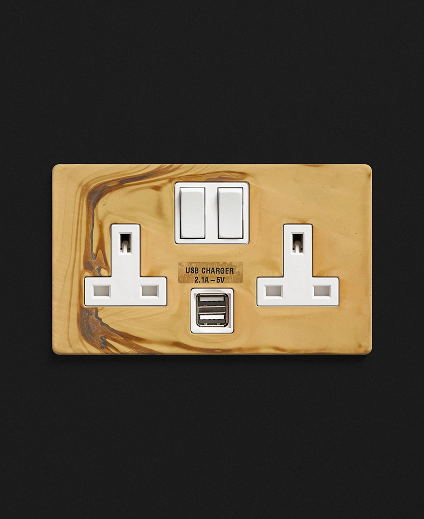 Plug Sockets With USB Smoked Gold Double Socket