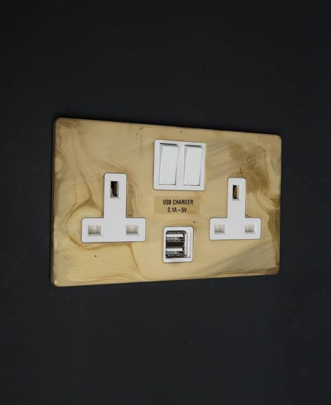 Plug Sockets With USB Smoked Gold Double Socket
