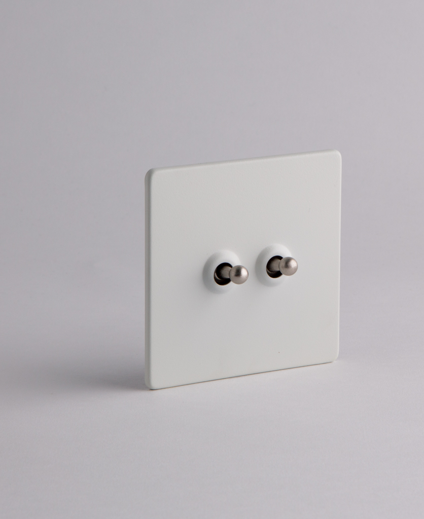 White Double Toggle Switch for Lights with Black, Gold or Silver Toggles