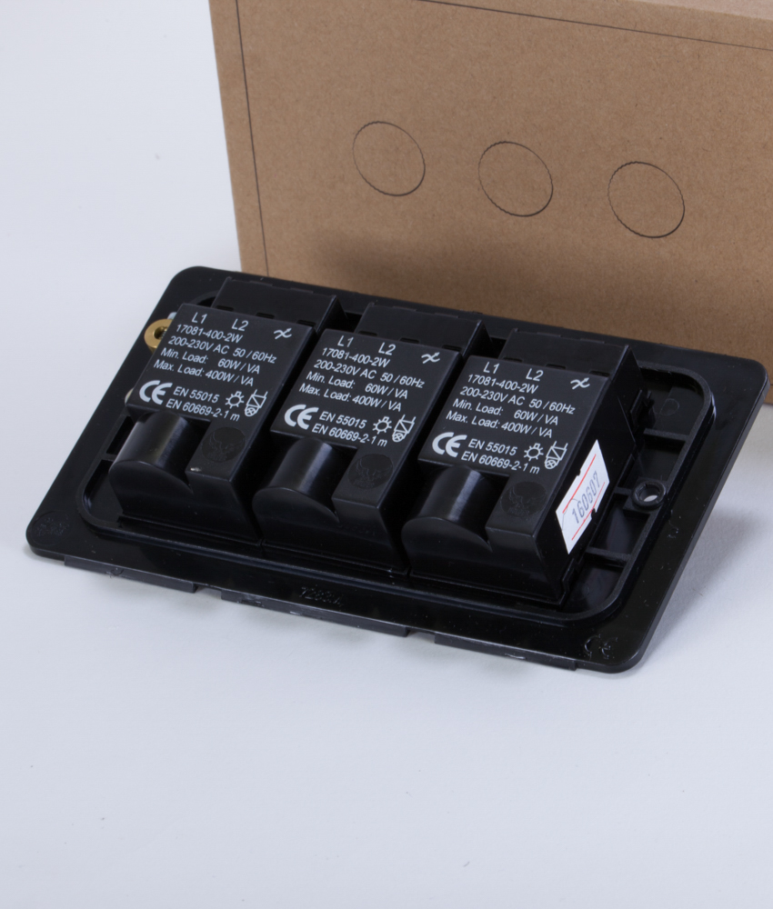 Gold Triple Dimmer Switch with Black, Gold, White or Silver Knobs