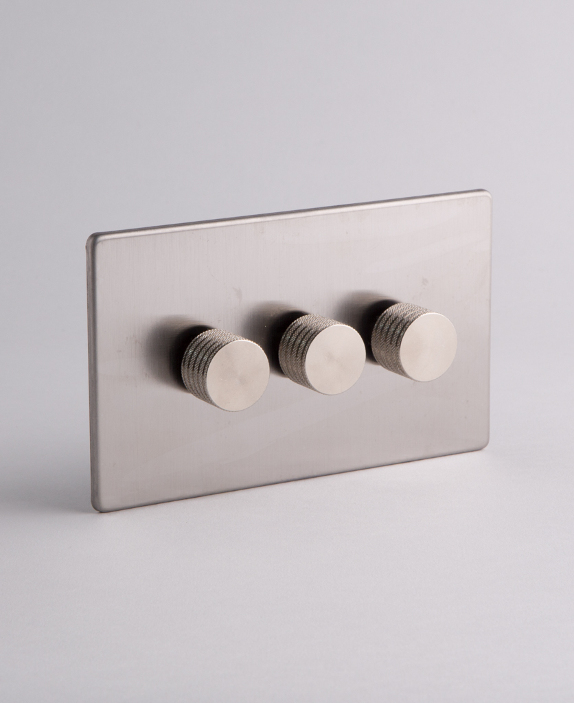 Designer Triple Silver Dimmer Switch; Black, White, Gold or Silver Knobs