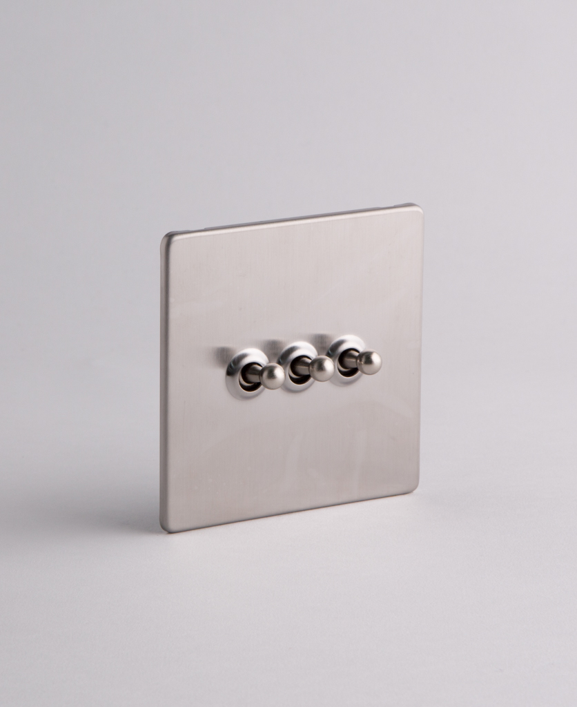 Silver Triple Toggle Light Switch with Black, Gold or Silver Toggles