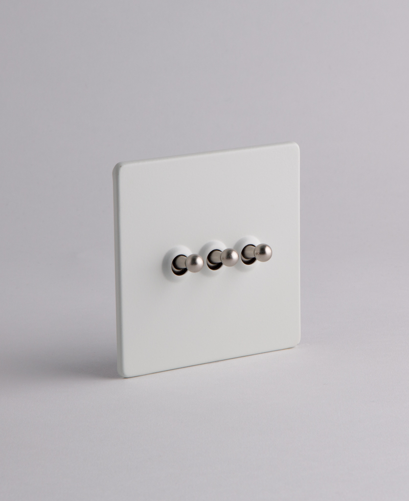 White Triple Toggle Switch for Lights with Black, Gold or Silver Toggles