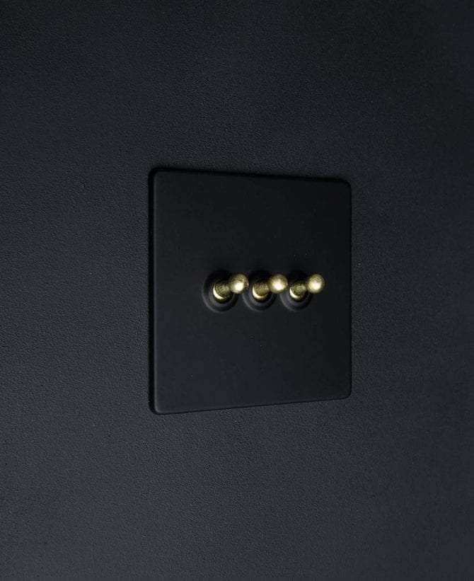 Black Triple Toggle Light Switch with Black, Brass, White, Silver Toggles