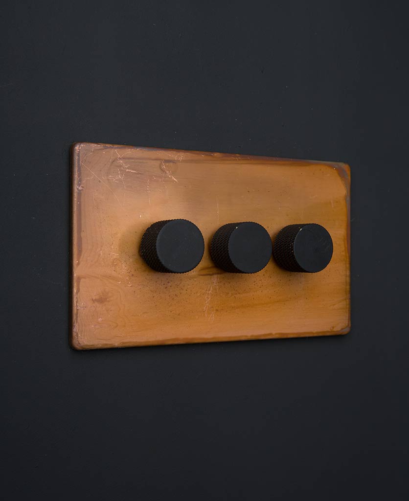 Copper Triple Dimmer Switch with Black, Gold, Silver or White Knobs