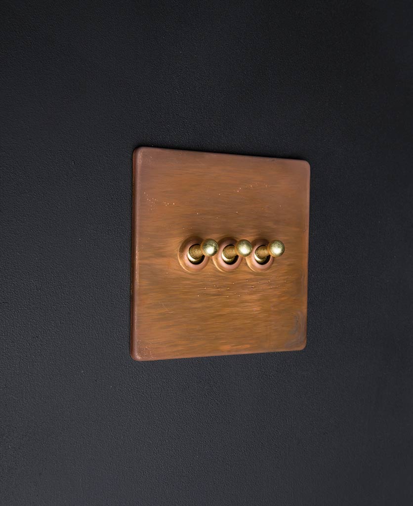 Copper Triple Toggle Switch with Black, White, Silver or Gold Toggles