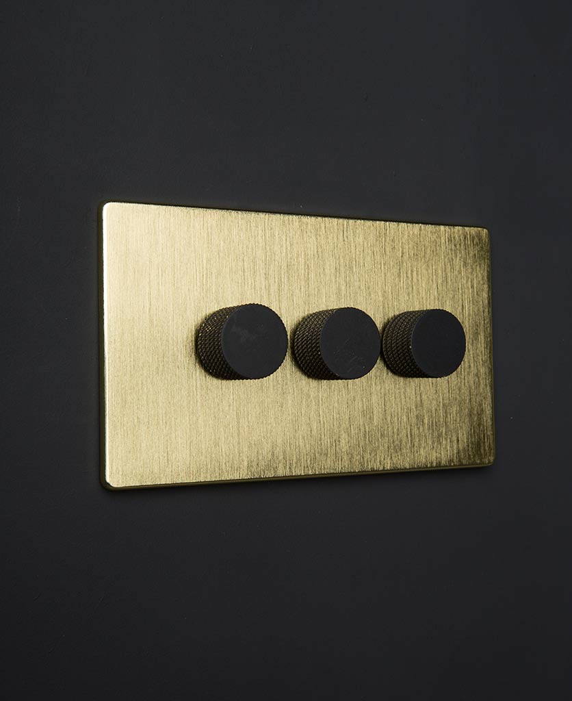 Gold Triple Dimmer Switch with Black, Gold, White or Silver Knobs