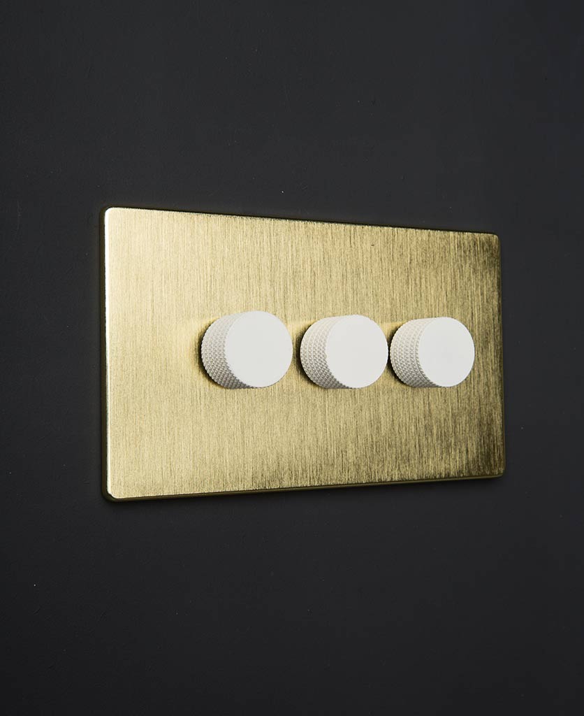 Gold Triple Dimmer Switch with Black, Gold, White or Silver Knobs