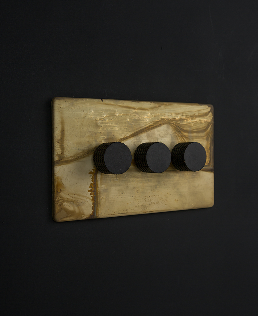 Smoked Gold Triple Dimmer with Black, White, Silver or Brass Knobs