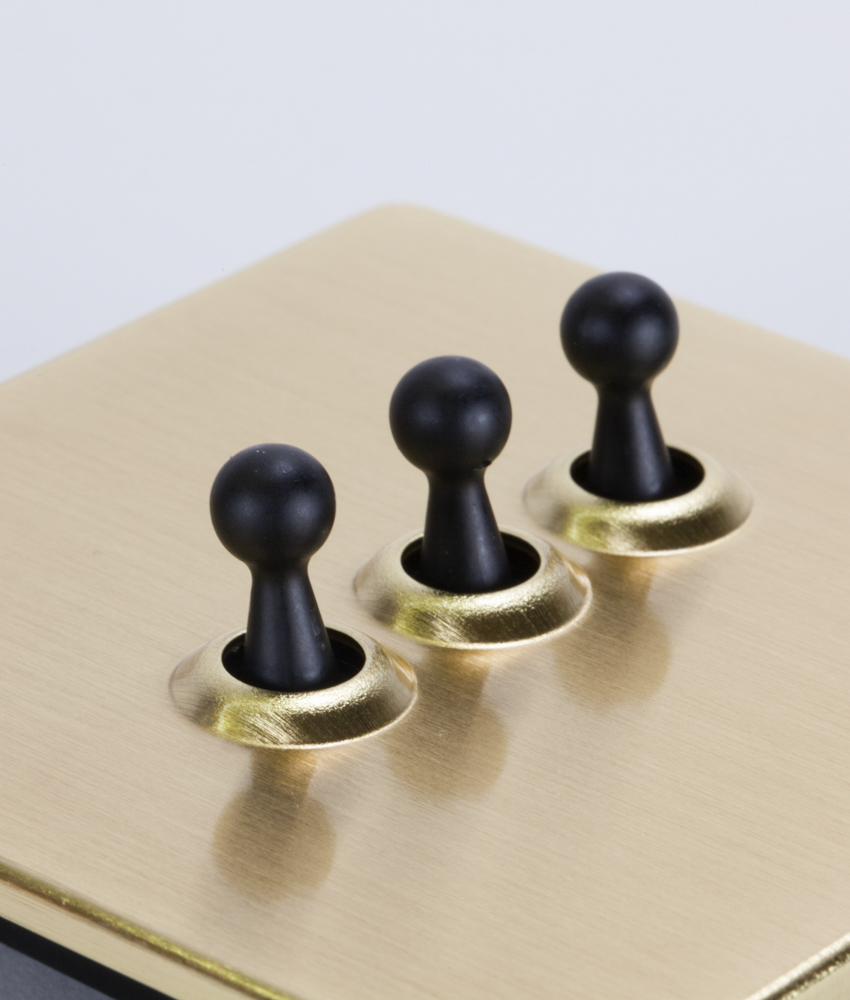 Gold Triple Toggle Switch with Black, Gold, White or Silver Toggles