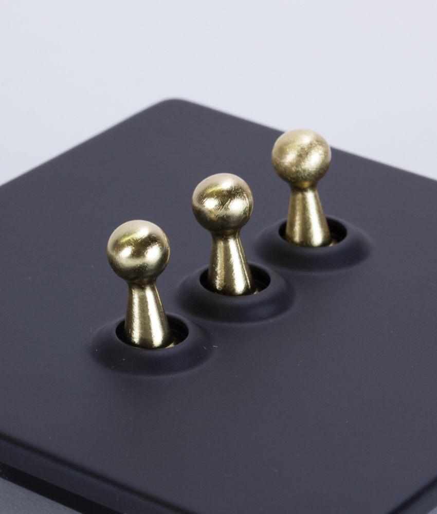 Toggle Light Switch 3 Toggle Black & Gold Designer Switch