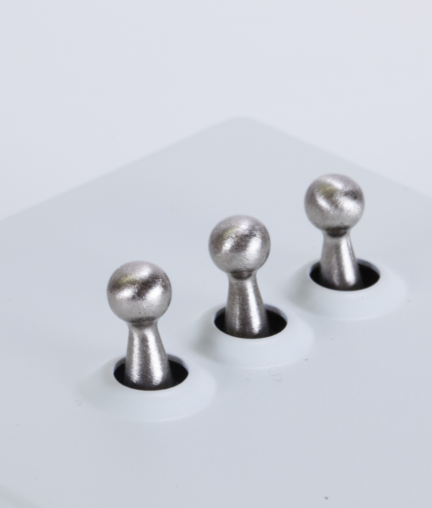 White Triple Toggle Switch with Black, Gold, White or Silver Toggles