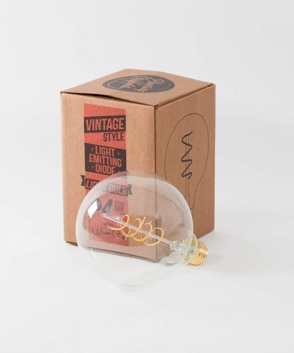 led globe bulb with cardboard packaging against white background