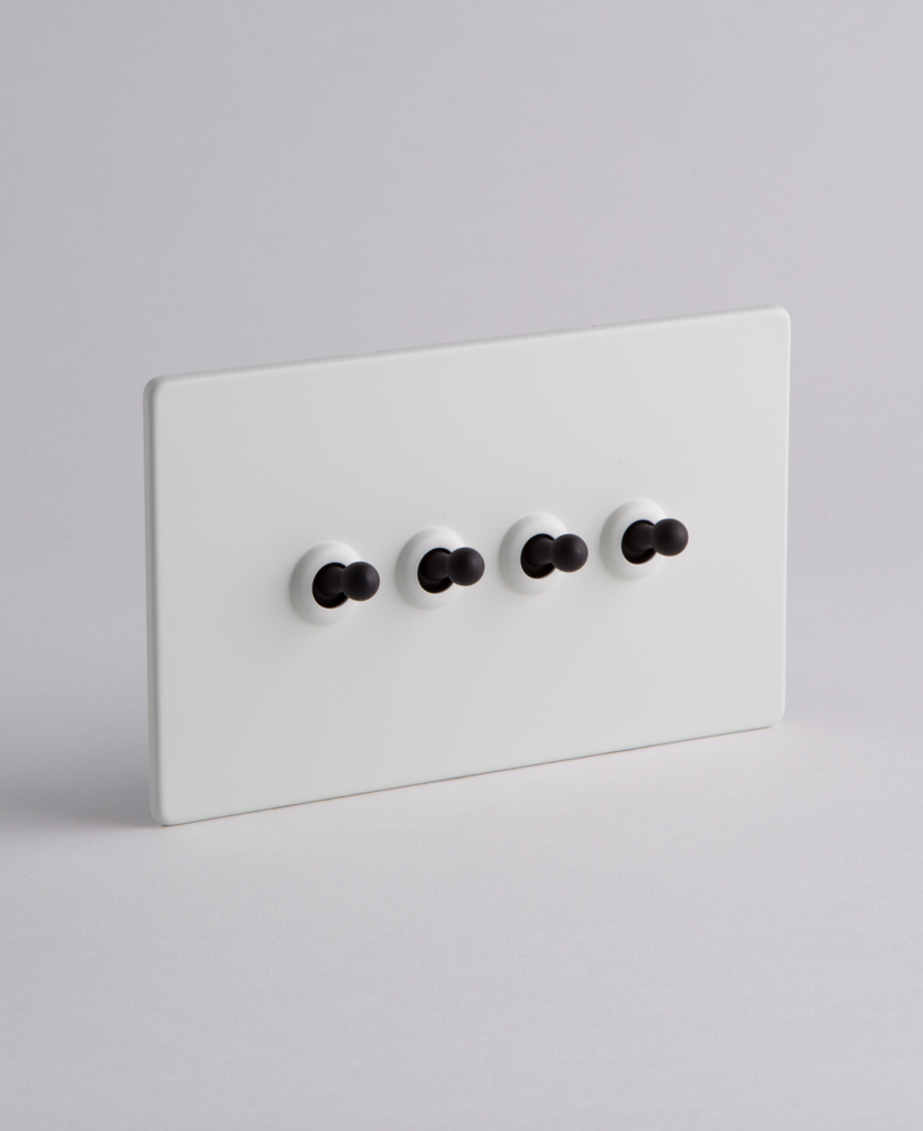 White Quadruple Toggle Switch with Black, Gold or Silver Toggles