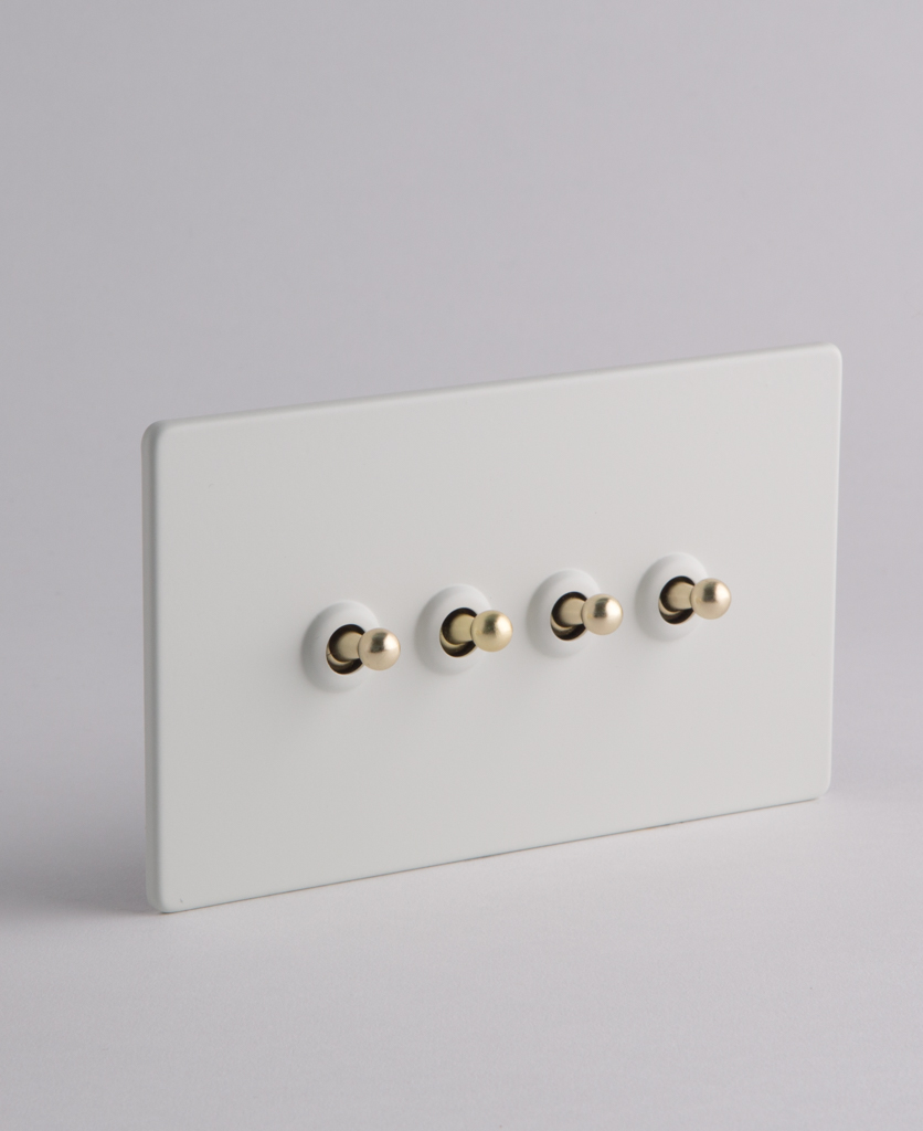 White Quadruple Toggle Switch with Black, Gold or Silver Toggles