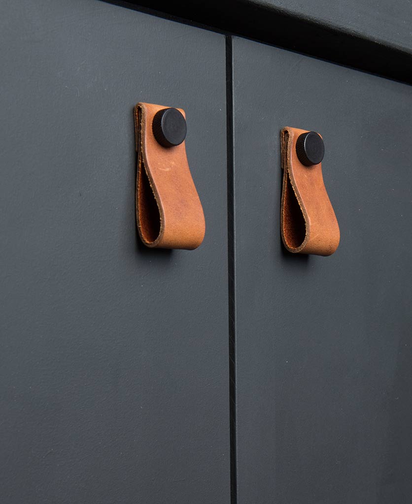Magni Leather Kitchen Door Handles Available In Four Colours Kitchen Door Handle Magni Chestnut Black