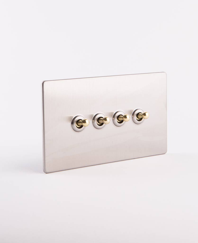 Silver Quadruple Toggle Light Switch with Black, Gold or Silver Toggles