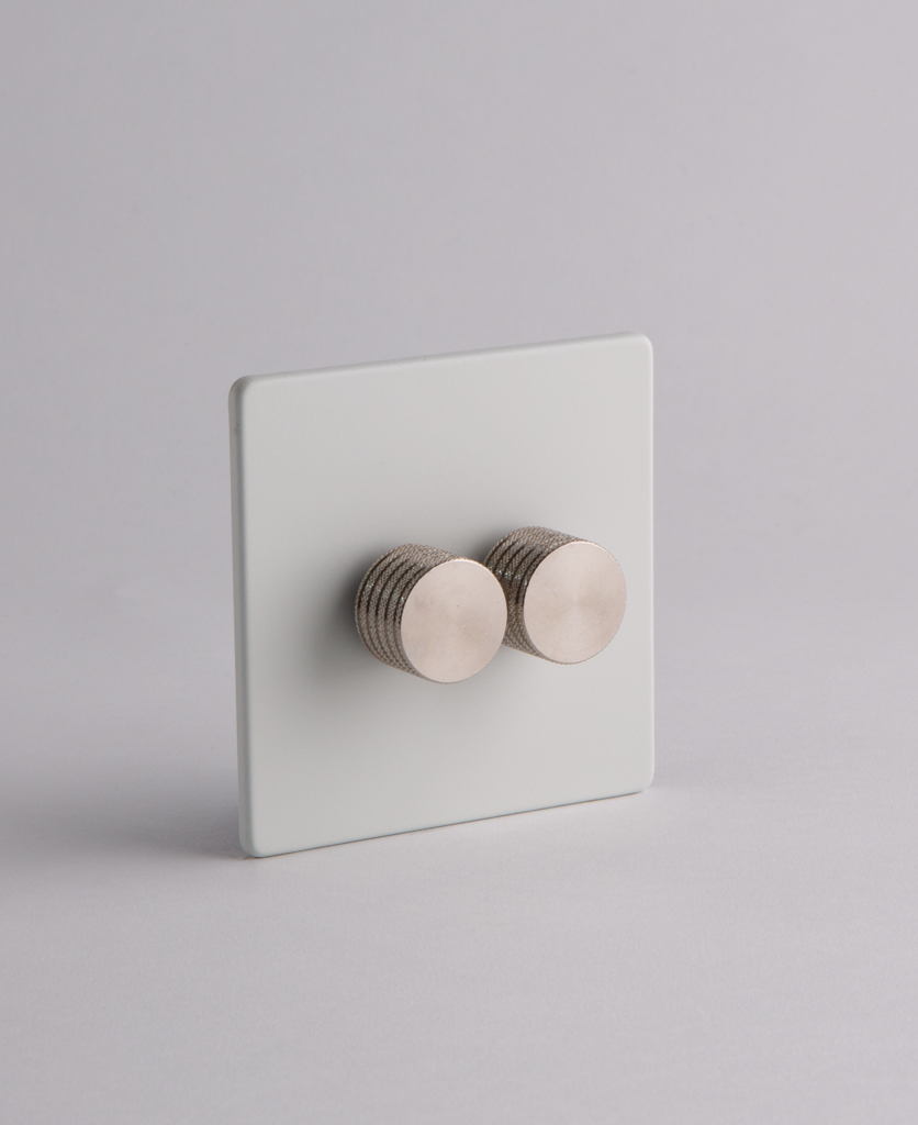 Designer Double White Dimmer Switch; Black, White, Gold or Silver Knobs