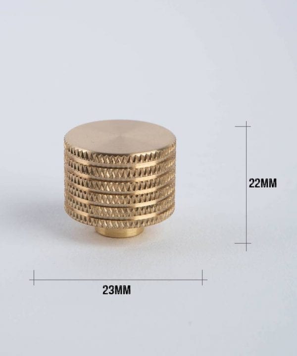 avant garde large brass knob with dimensions against white background
