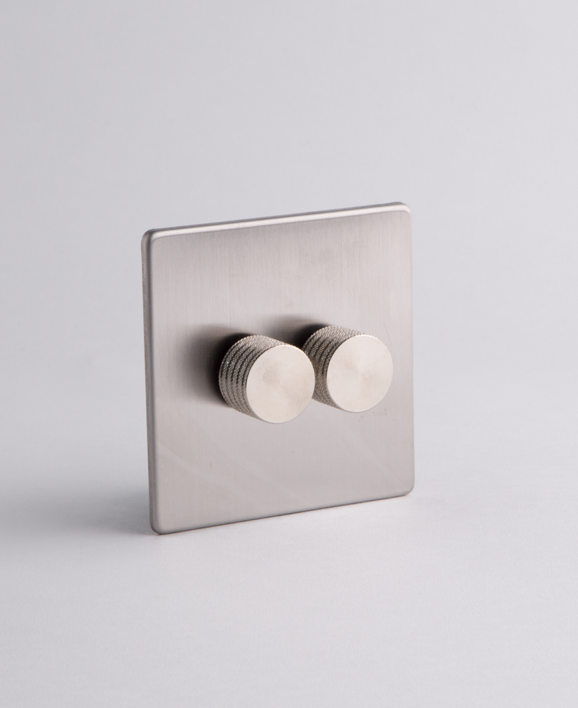 Silver Double Dimmer Switch with Black, White, Gold or Silver Knobs