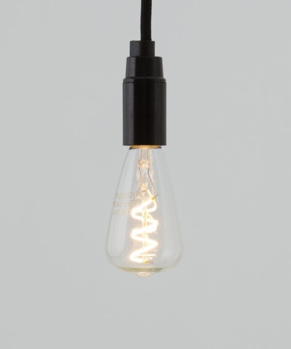 pear spiral filament LED light bulb e14 against white background
