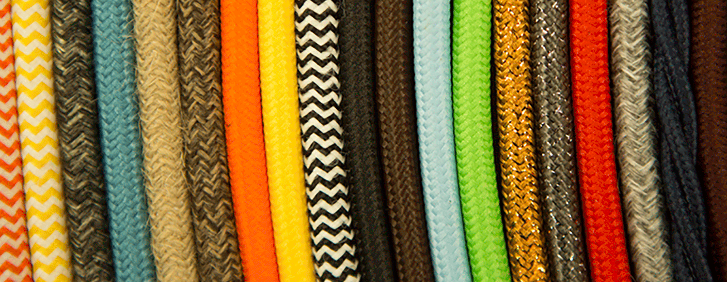 group shot of fabric lighting cable in an array of colours