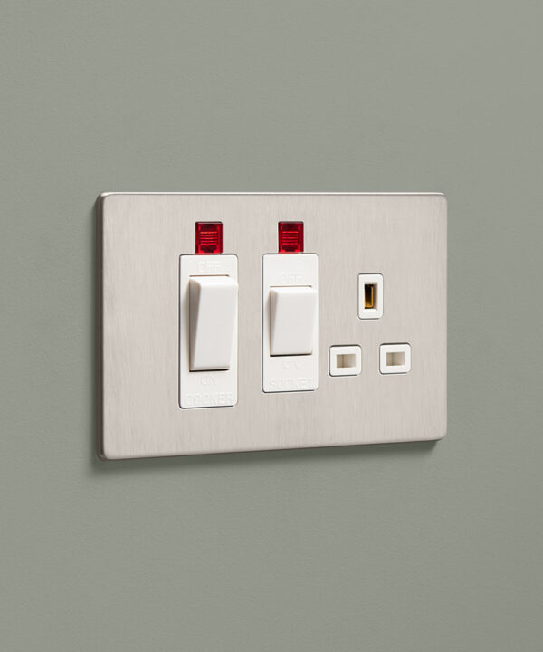 brushed silver kitchen cooker switch and plug socket