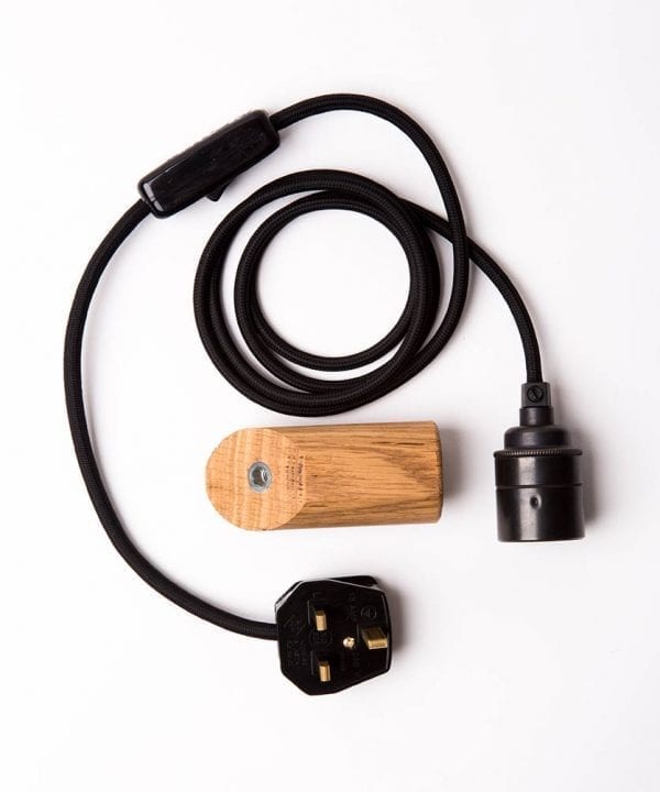 danish oil peg with black cable flatlay on white